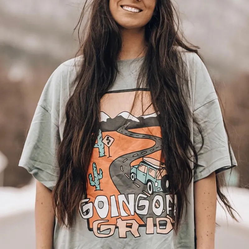 Summer Retro Surf Printed Casual Tee