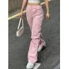 Ruched Pink Straight Leg Cargo Pants