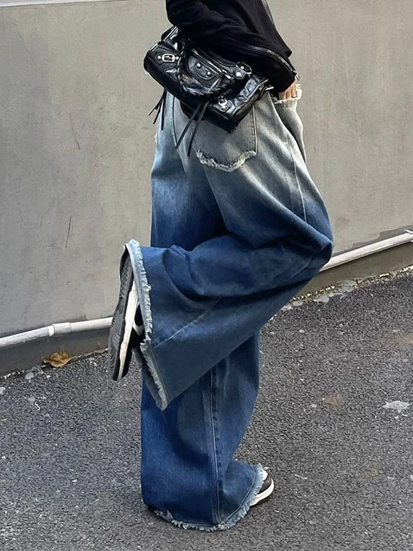 Ombre Frayed Floor Mop Boyfriend Jeans