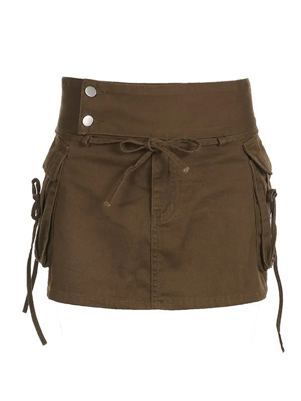 Tooling Style Large Pocket Stitching Bag Hip Denim Mini Skirts