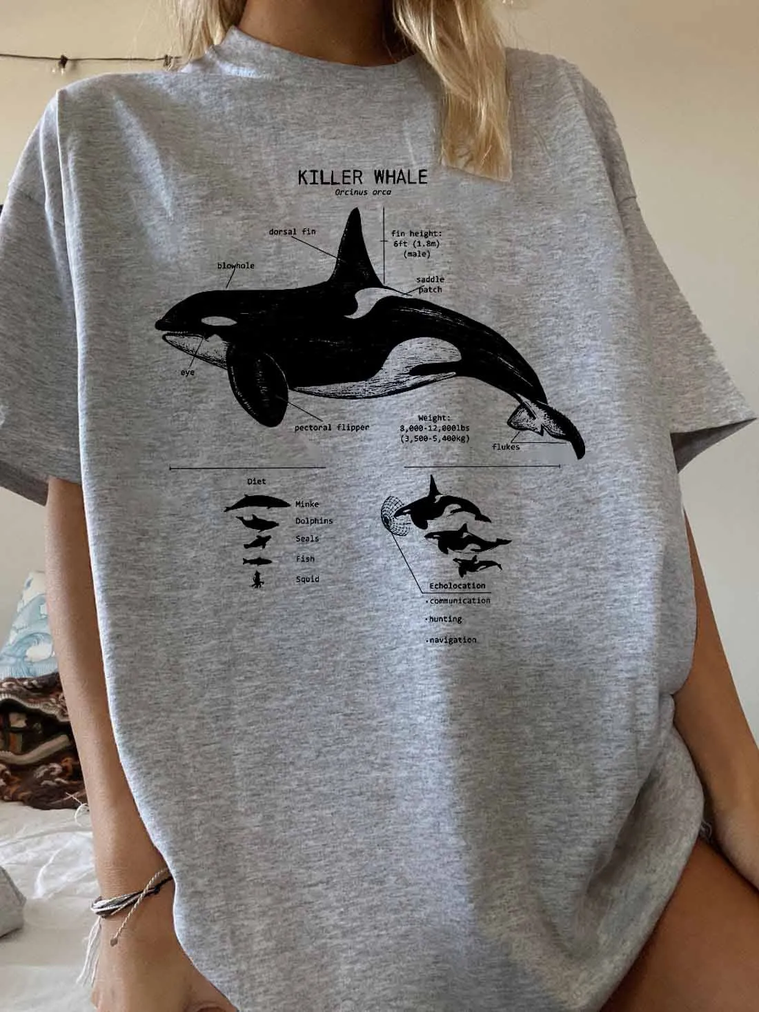 Women's Killer Whale Anatomy Print Loose T-Shirt