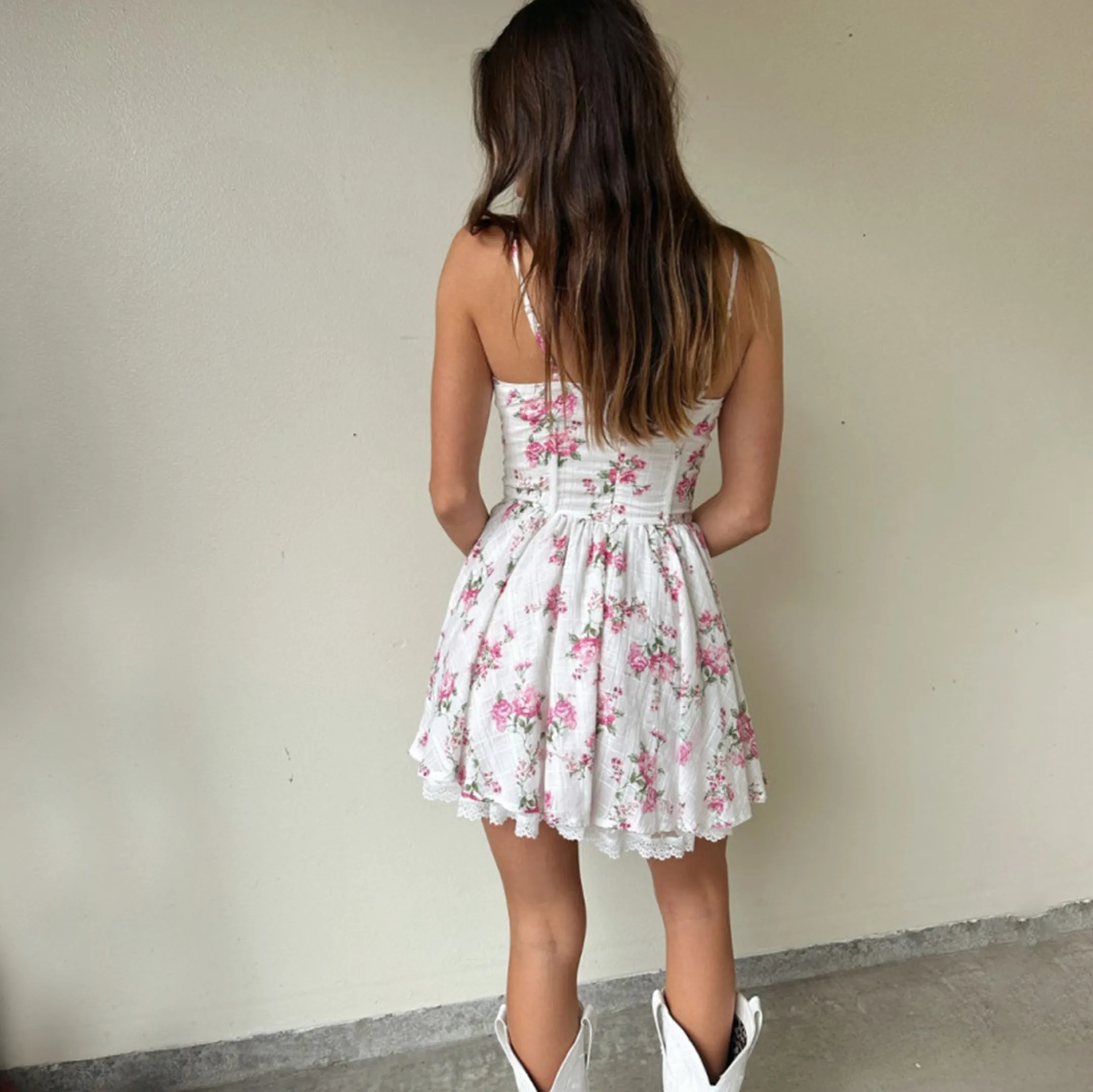 Women's Floral Printed Suspender Mini Dress