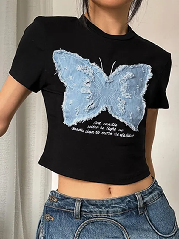 Vintage Butterfly Print Short Sleeve Tee