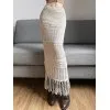 Fringed Crochet Hollow Knit Long Skirt