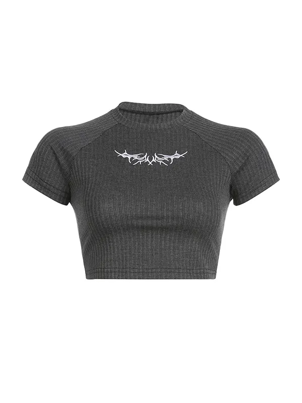 Street Embroidery Print Short Sleeve Tee