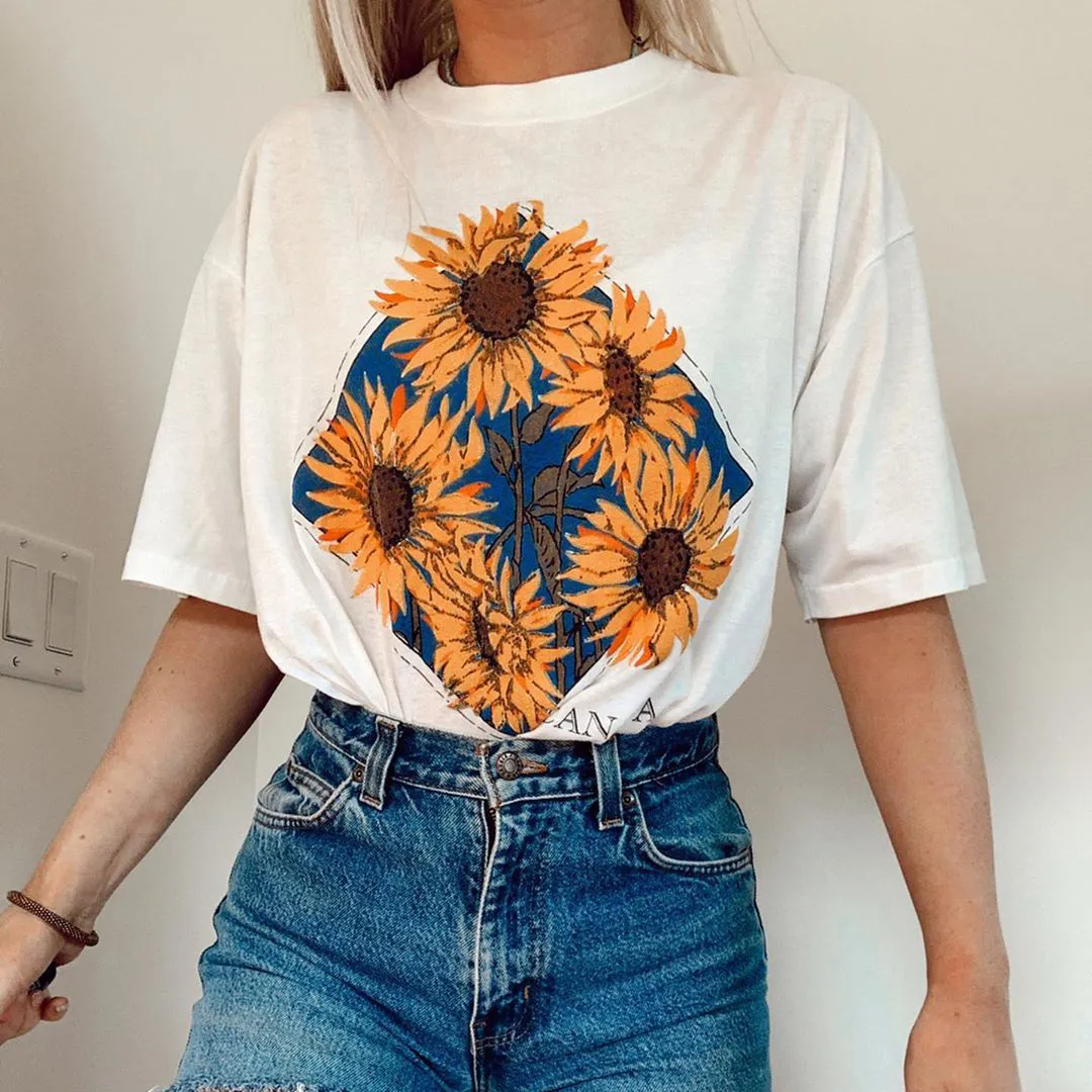 Casual Sunflower Printed Short Sleeves T-shirts