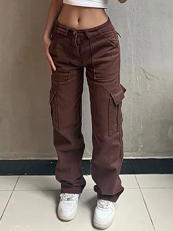 Vintage Wash Brown Baggy Cargo Jeans