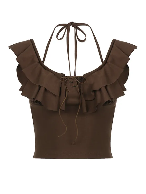 Ruffle Neck Ties Tank Top