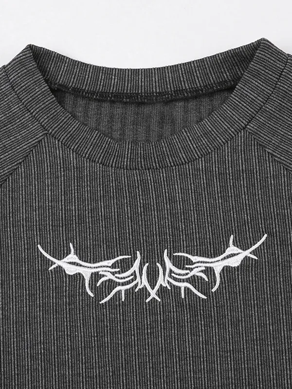 Street Embroidery Print Short Sleeve Tee