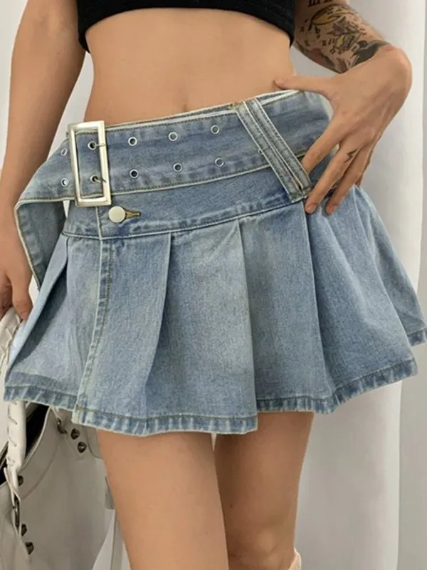 A Line Slit Pleated Smini Skirts