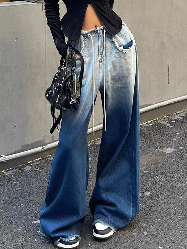 Ombre Frayed Floor Mop Boyfriend Jeans