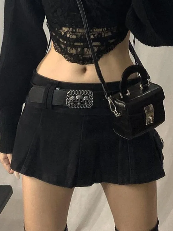 Denim Pleated Cargo Mini Skirt