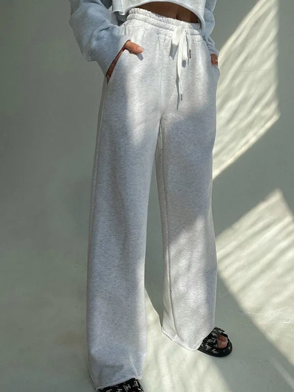 Street Solid Color Drawstring Sweatpants