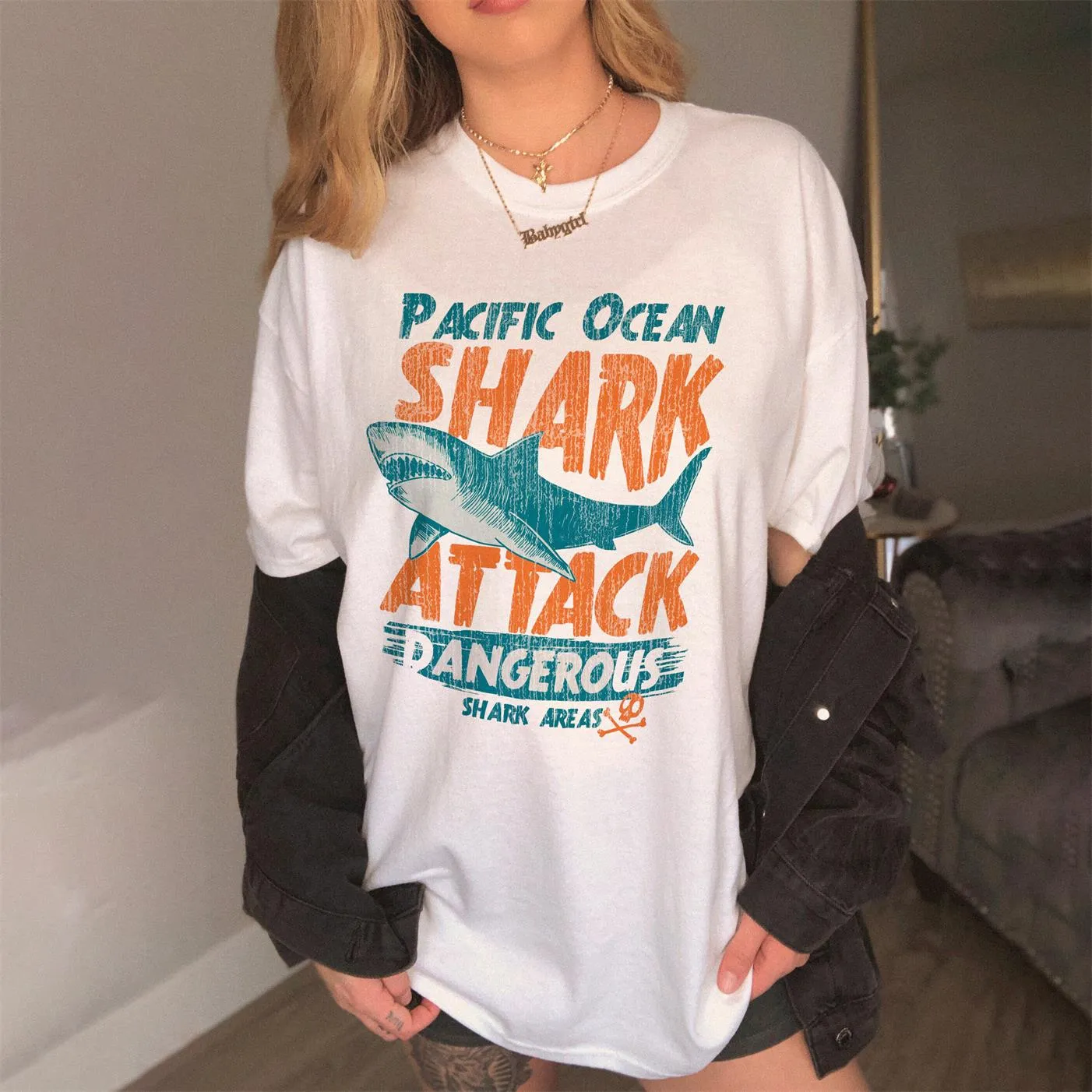 Women's Shark Attack Print Loose T-Shirt