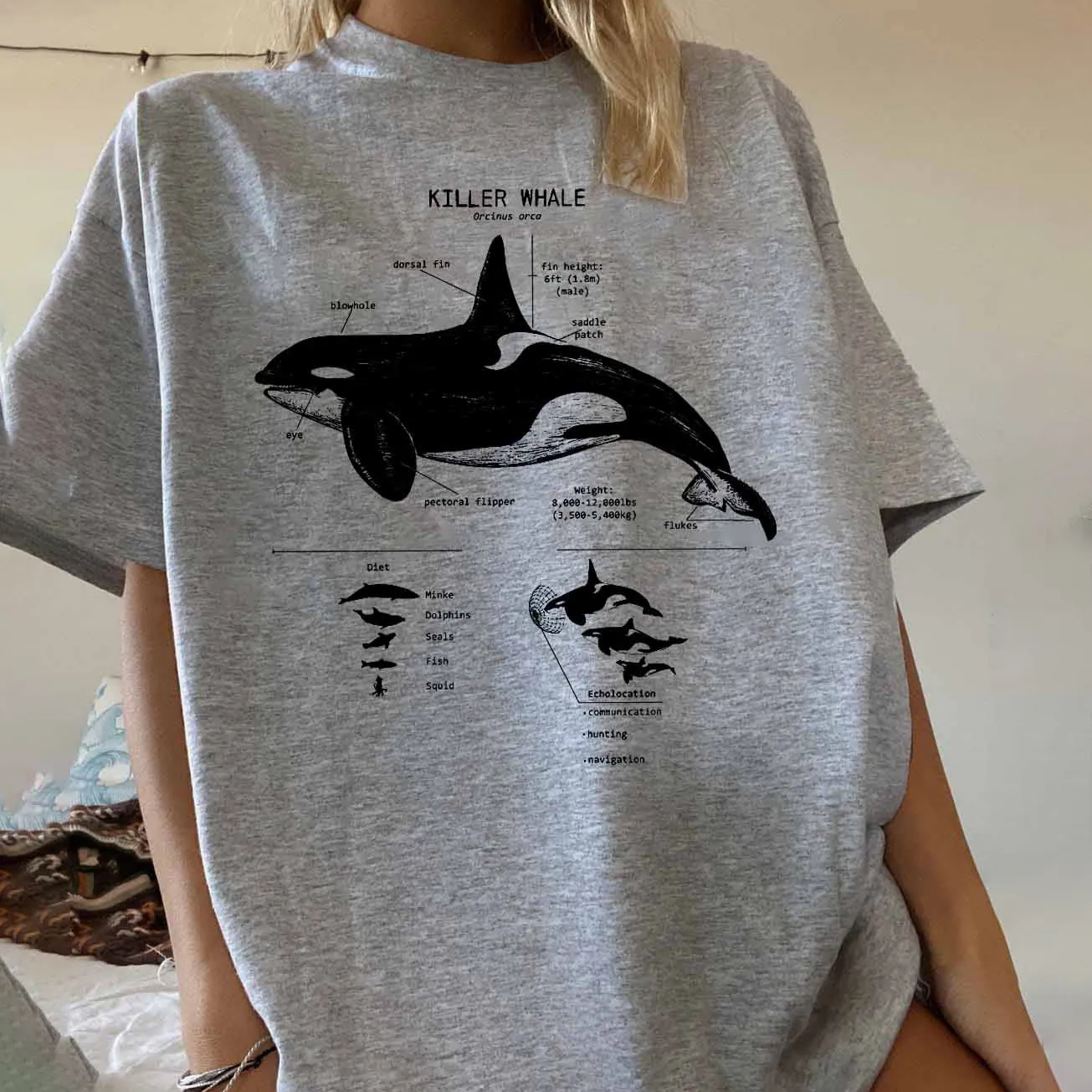 Women's Killer Whale Anatomy Print Loose T-Shirt
