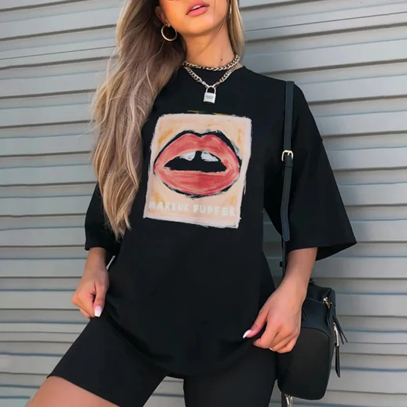 2020 Spring And Summer INS Simple Lip Print T-shirt