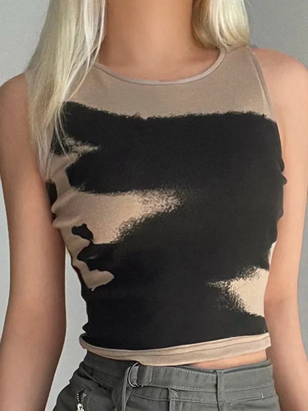 Portrait Print Cropped Tank Top