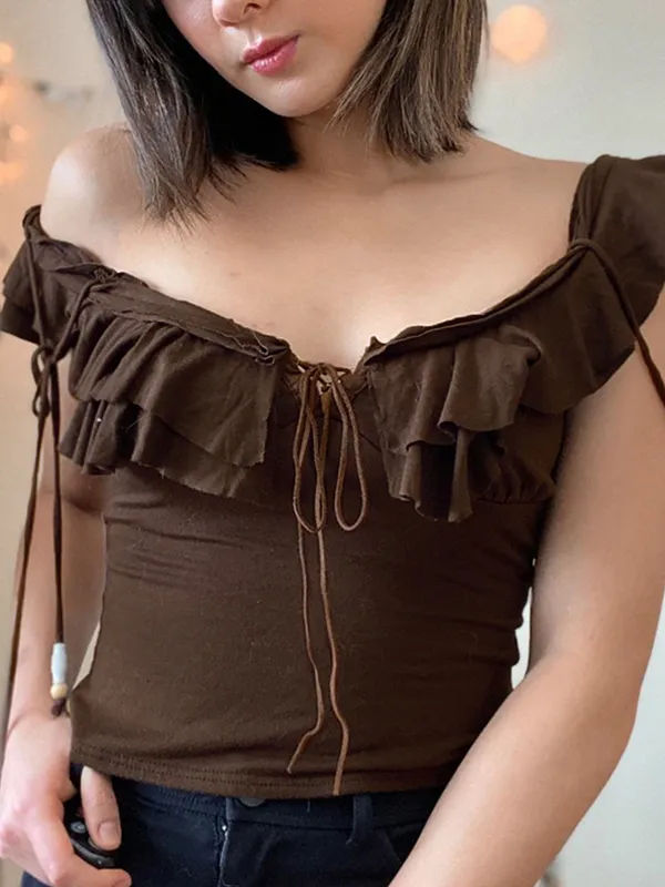 Ruffle Neck Ties Tank Top