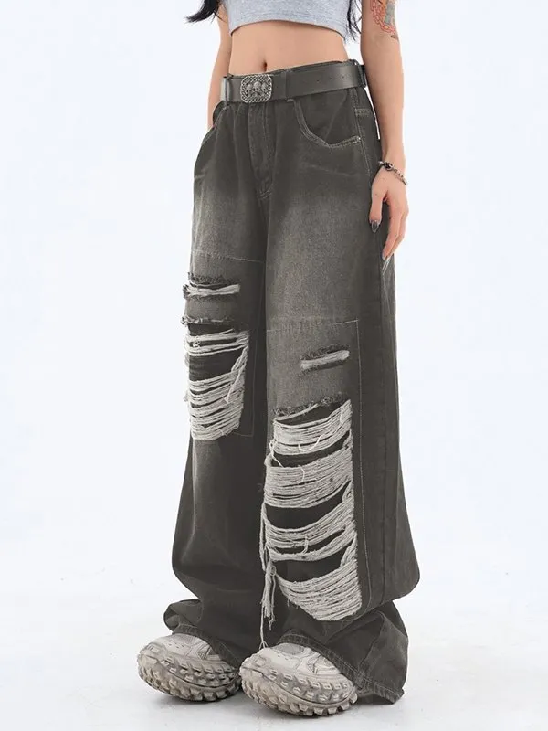 Retro Distressed Patch Ripped Design Niche Ripped Jeans