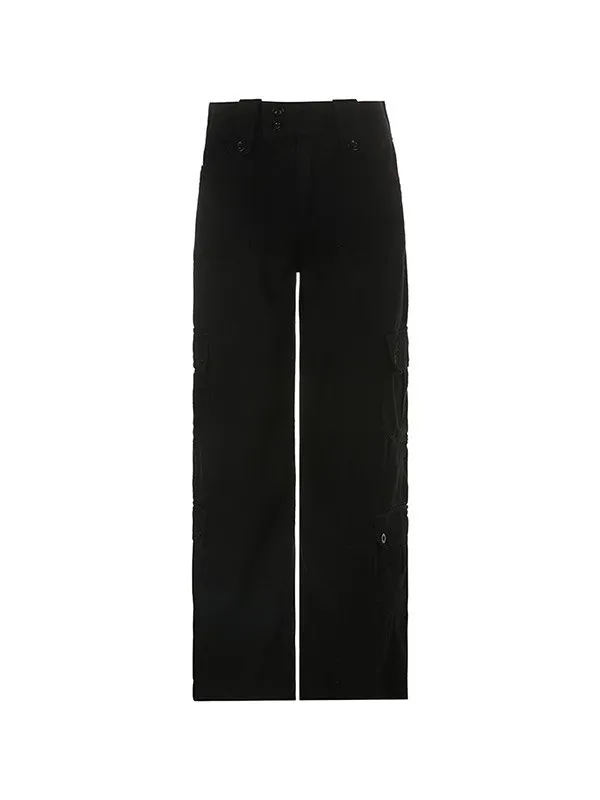 Buttoned Straight Leg Cargo Jeans