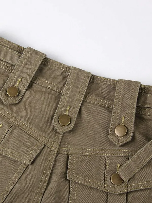 Paneled Denim Cargo Mini Skirt