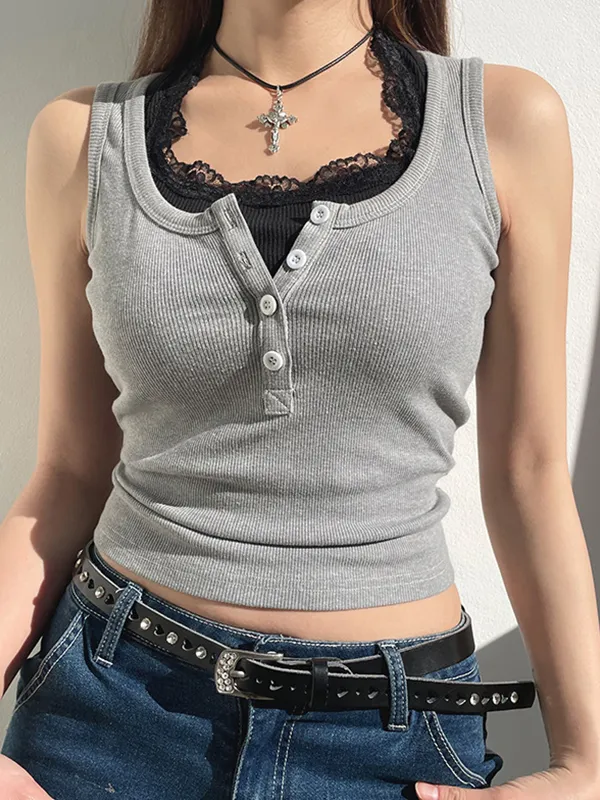 Lace Stitching False Two Tank Top