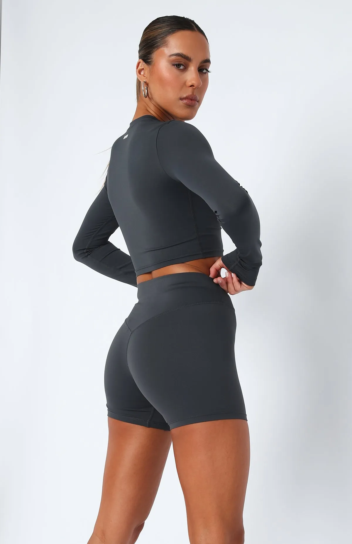 Up Early Long Sleeve Crop Charcoal