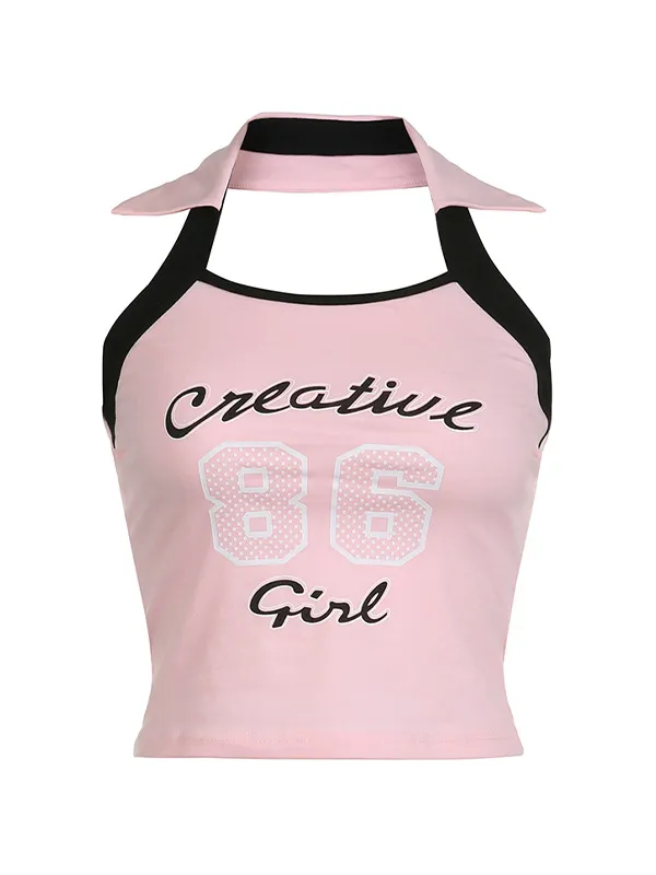 Pink Letter Halter Tank Top