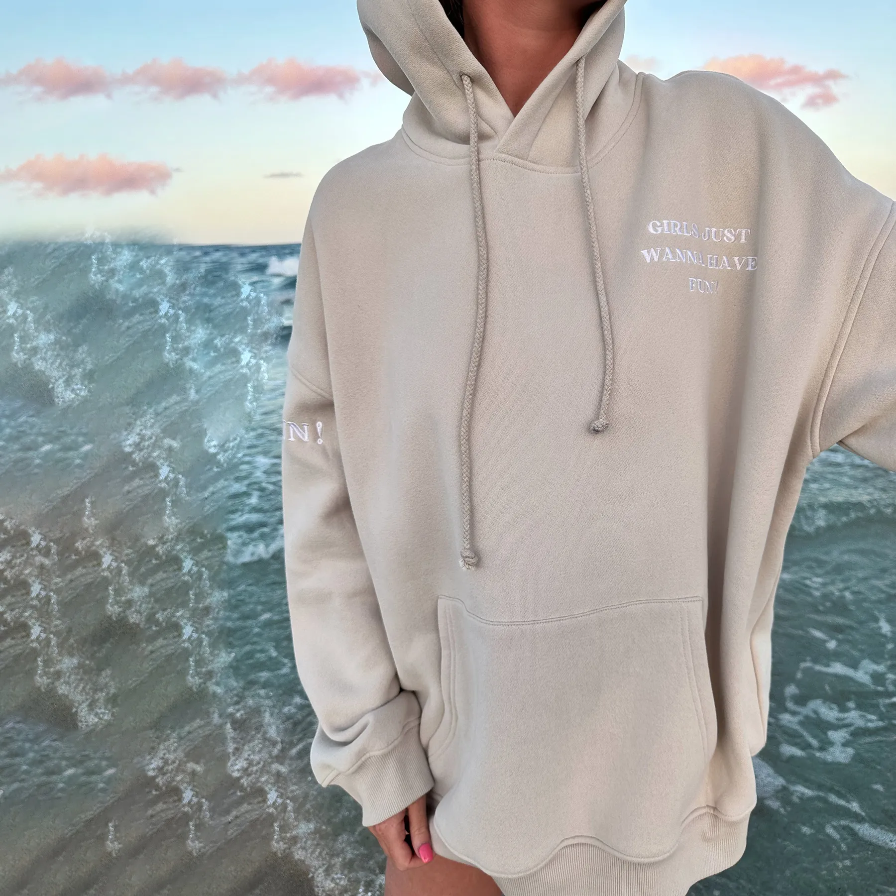 GIRLS JUST WANNA HAVE FUN EMBROIDER HOODIE