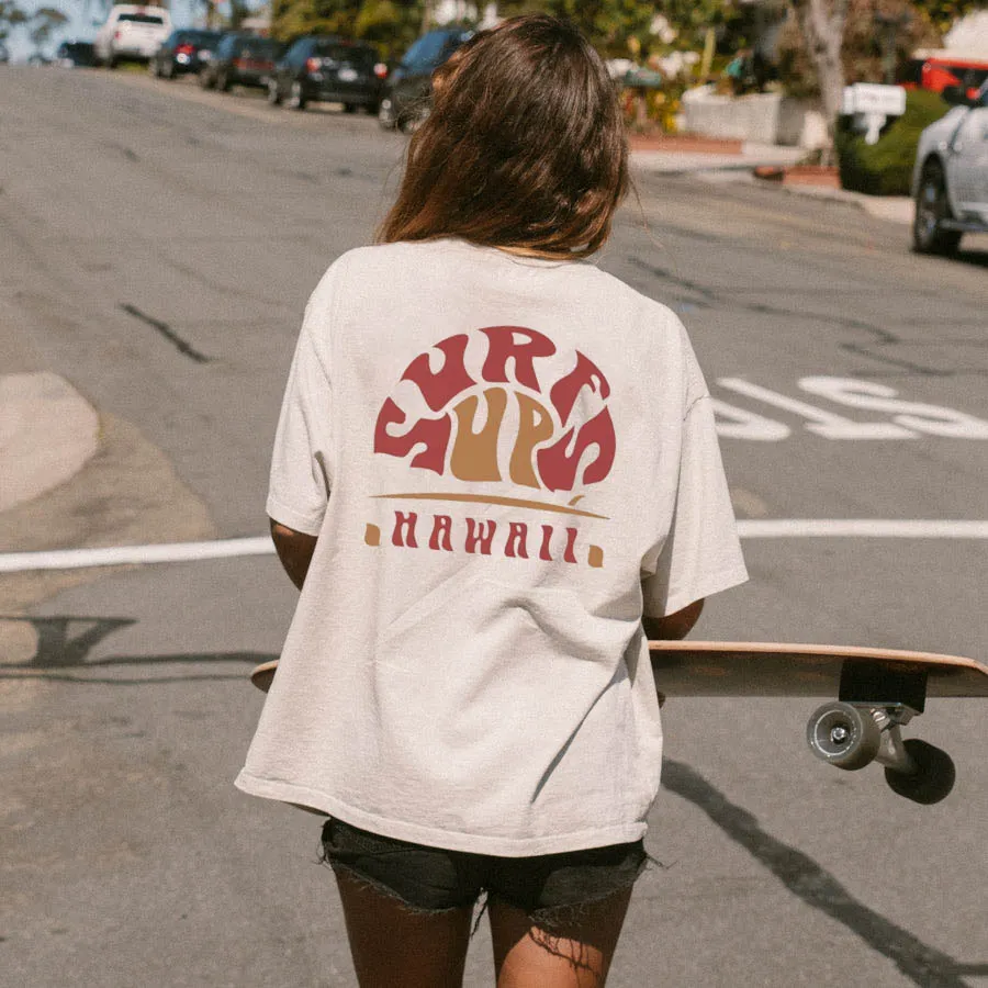 Unisex Surfs Up Hawaii Print Loose Tee