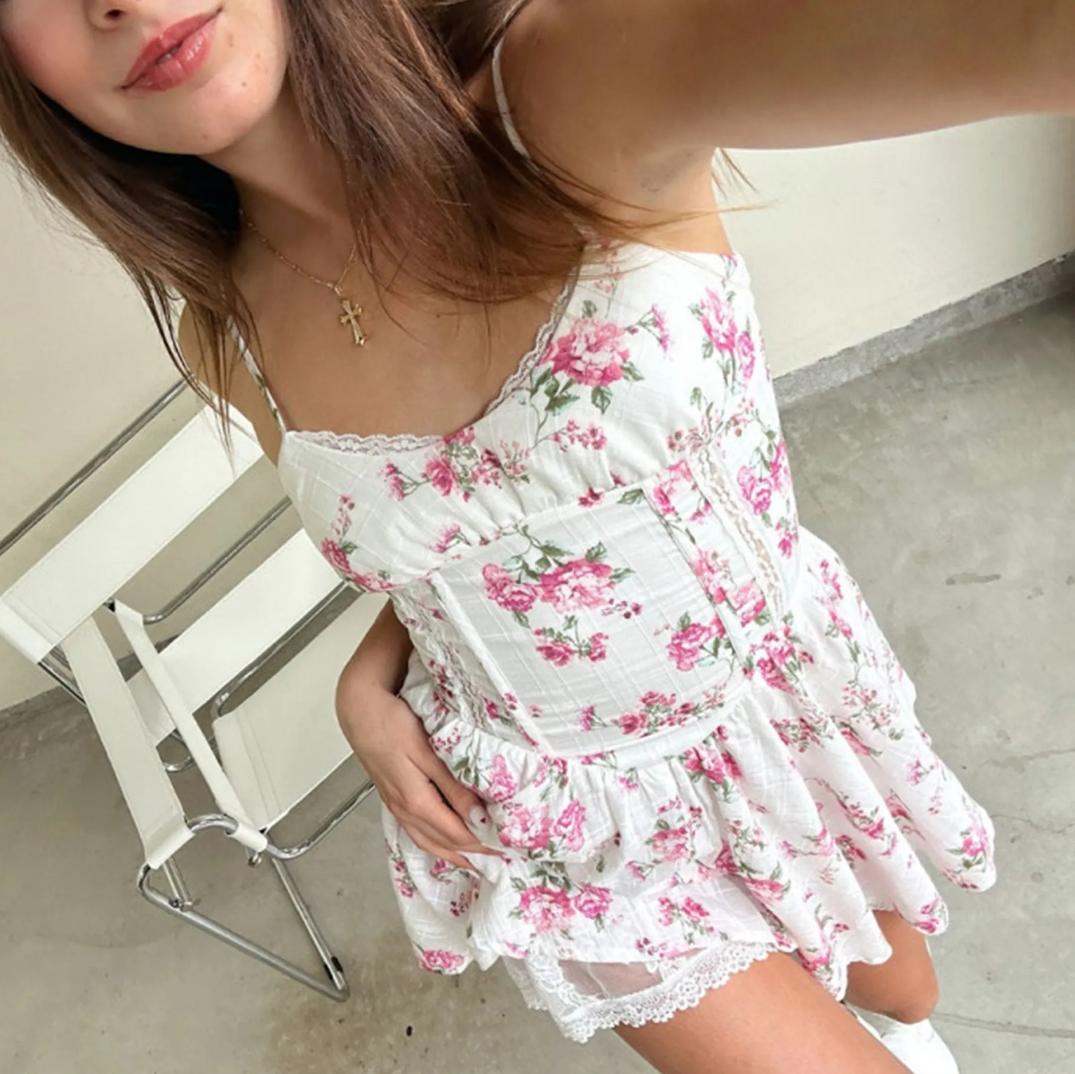 Women's Floral Printed Suspender Mini Dress