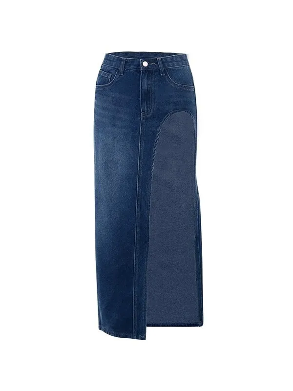 High Slit Maxi Denim Skirt