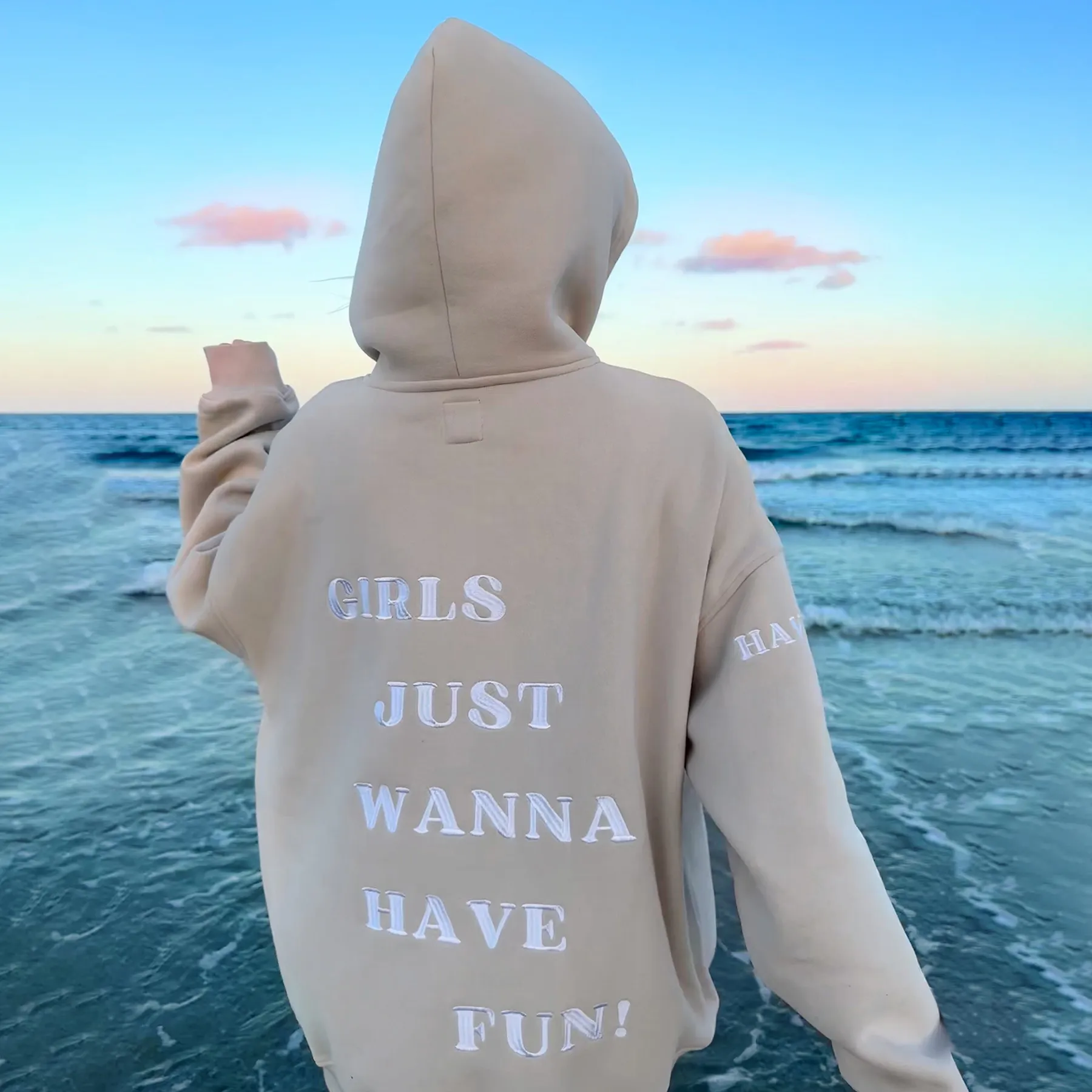 GIRLS JUST WANNA HAVE FUN EMBROIDER HOODIE