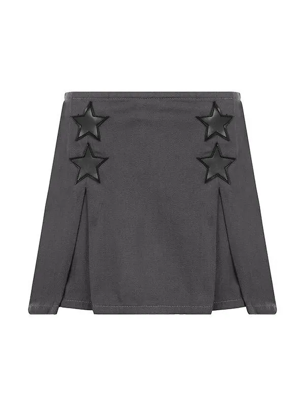 Star Patched Denim Cargo Mini Skirt