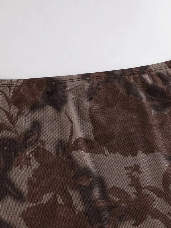 Mesh Floral Midi Skirt
