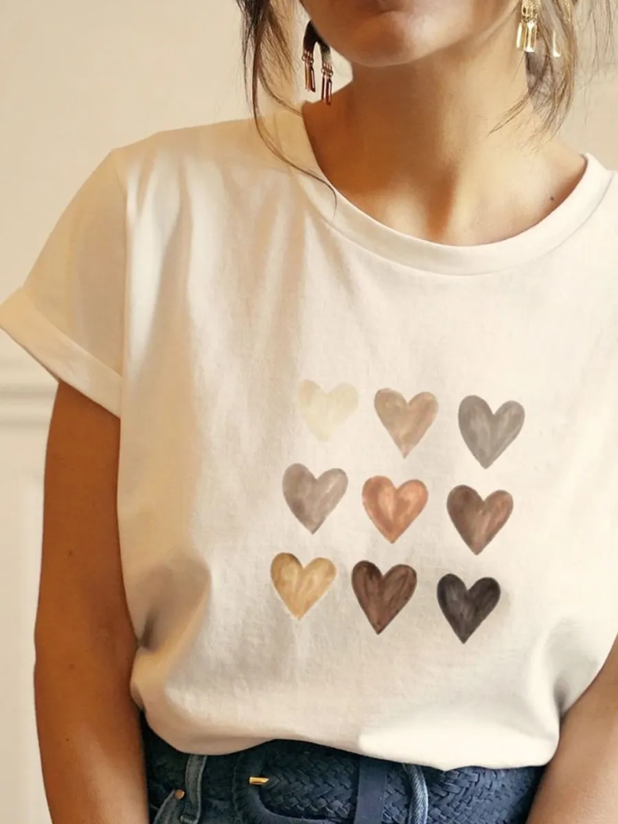 Casual Love Print Round-neck T-shirt