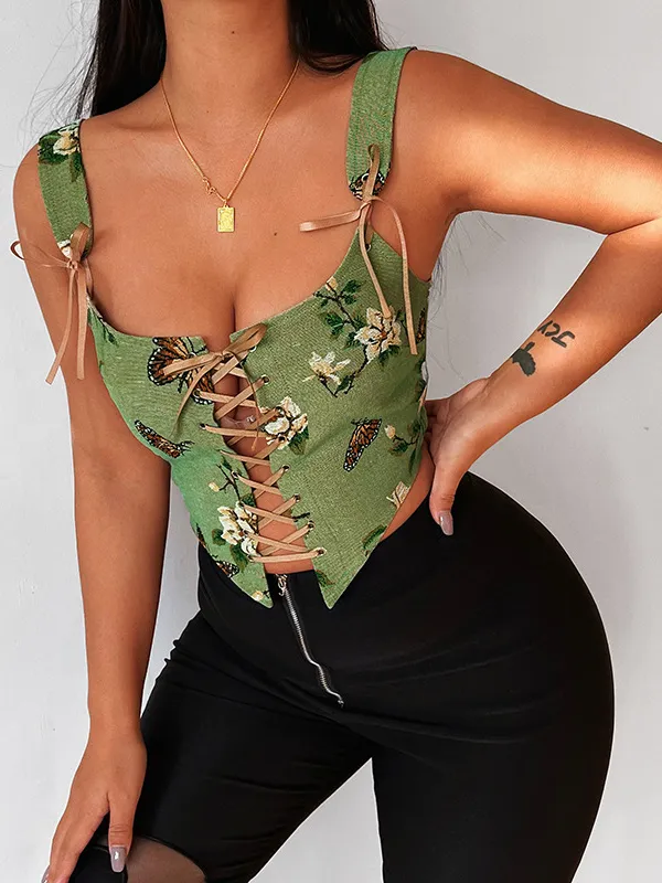 Retro Style Floral Embroidery Strap Small Camisole