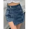 High Waist Irregular Denim Shorts