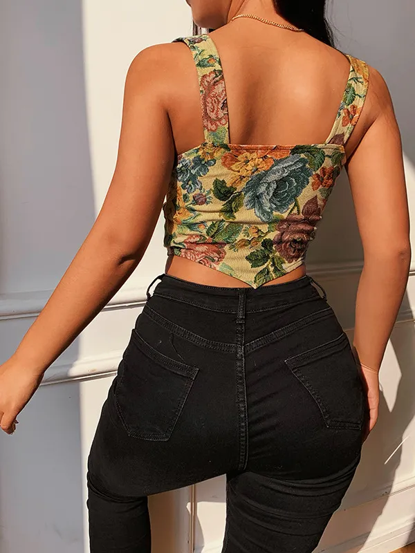Retro Style Floral Embroidery Strap Small Camisole