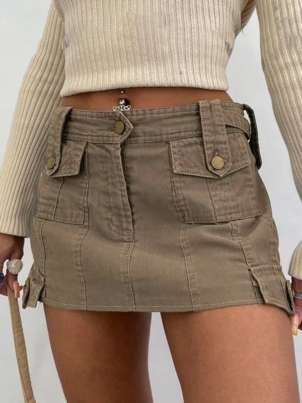 Paneled Denim Cargo Mini Skirt