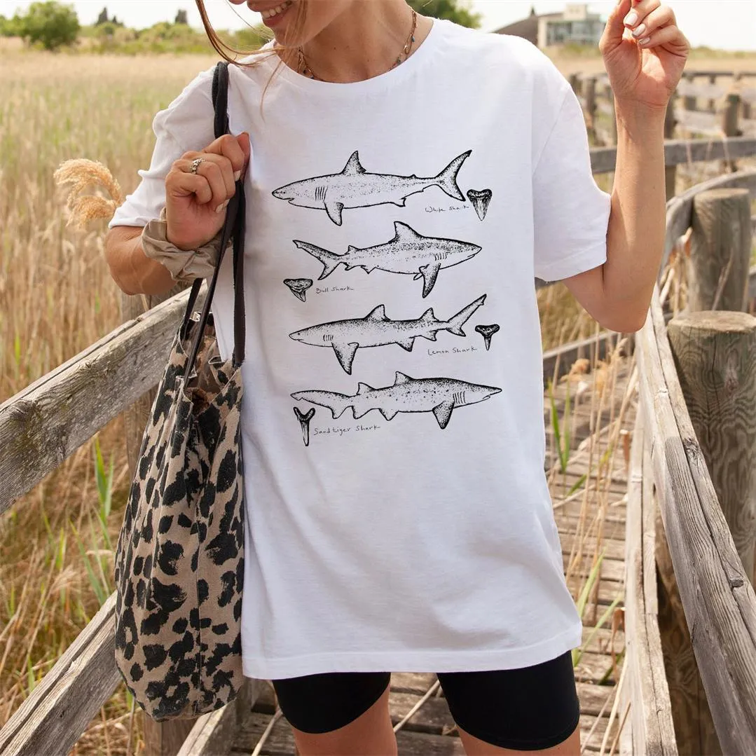 Women's Shark Beach Print Loose T-Shirt
