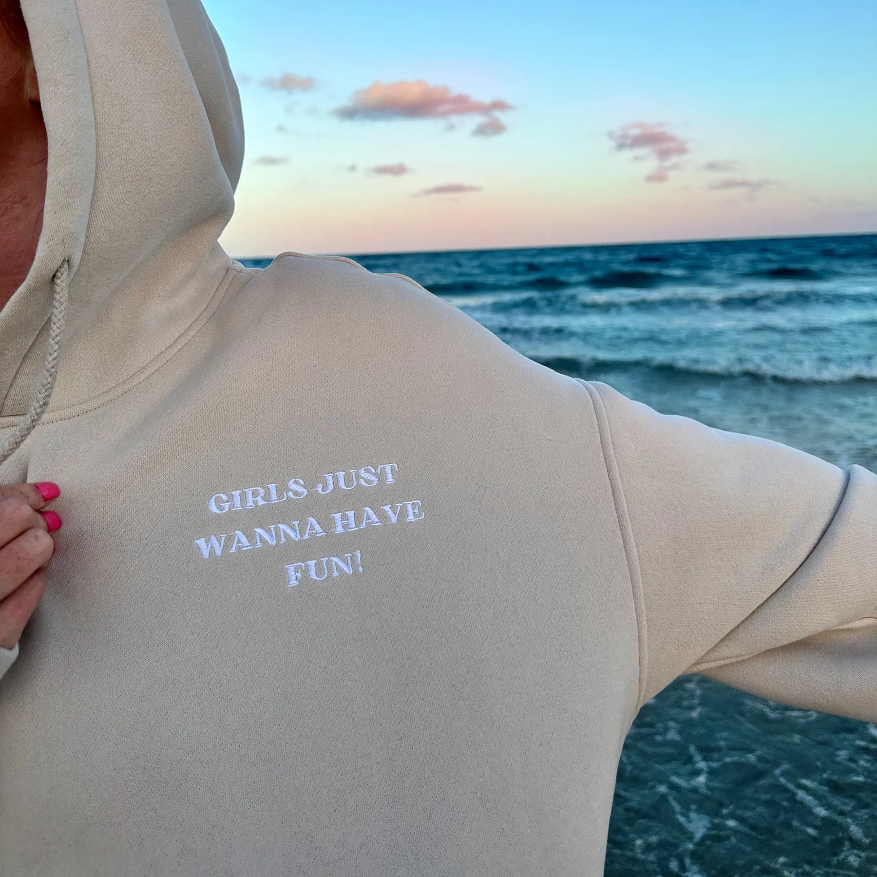 GIRLS JUST WANNA HAVE FUN EMBROIDER HOODIE