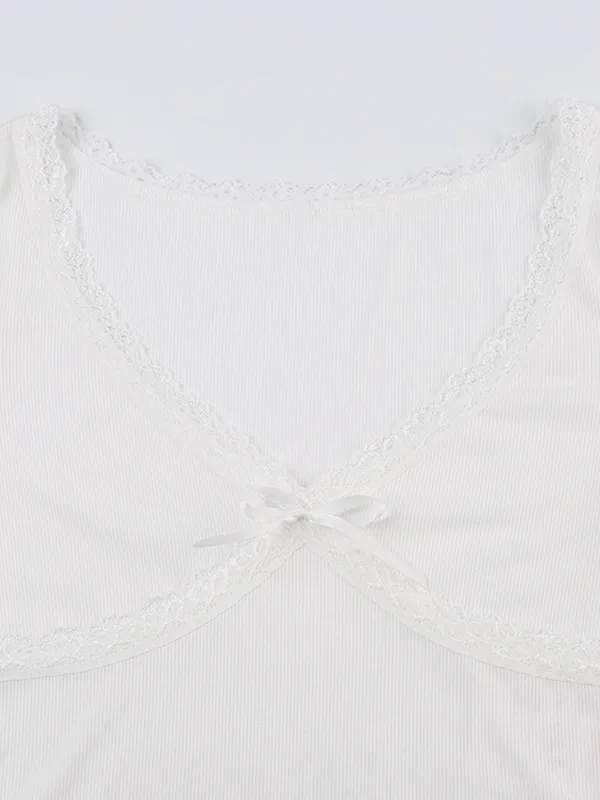 V Neck Lace Panel Short Sleeved Tee