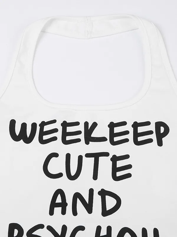 Alphabet Navel White Cropped Tank Top