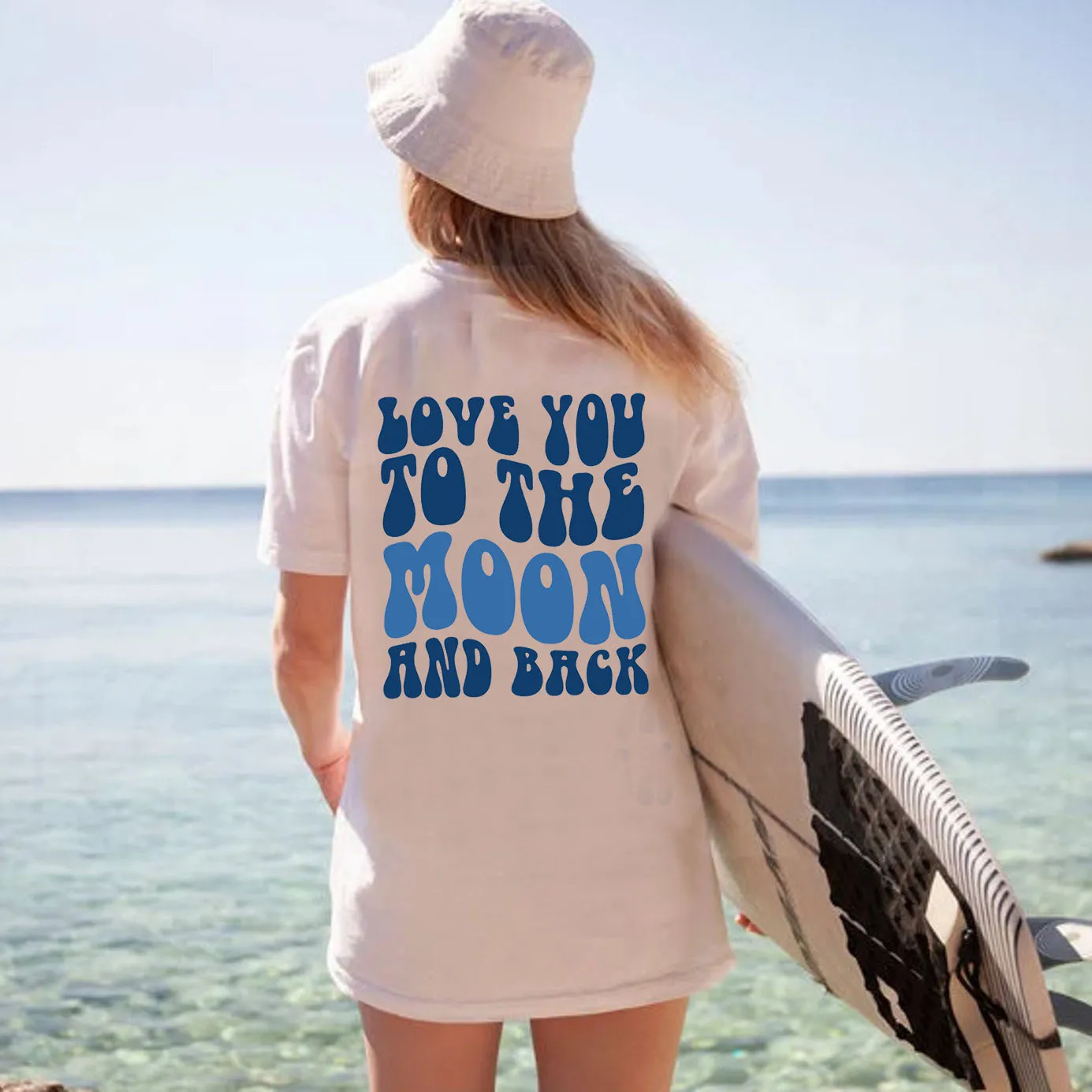Women's Love You To The Moon And Back Print Loose T-Shirt