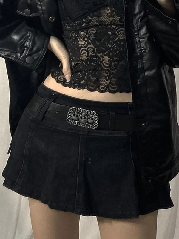 Denim Pleated Cargo Mini Skirt