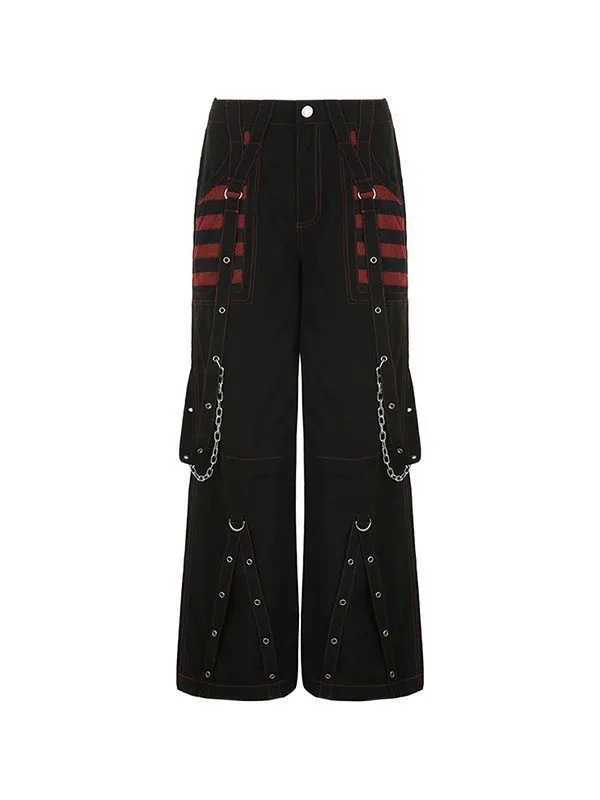 Eyelet Strap Black Cargo Pants