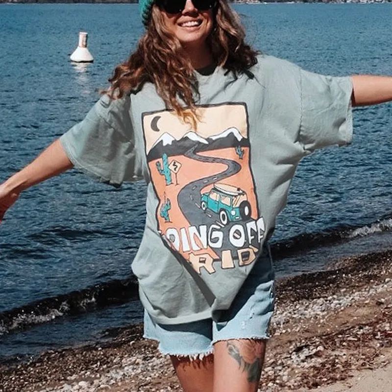 Summer Retro Surf Printed Casual Tee