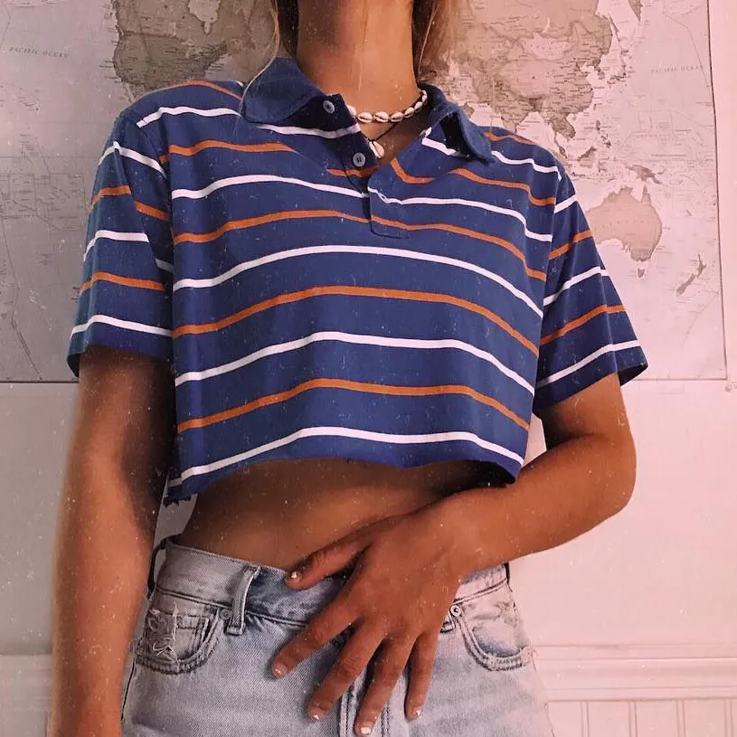 Women's Daily Tri-Color Striped Short Sleeve Polo Shirt